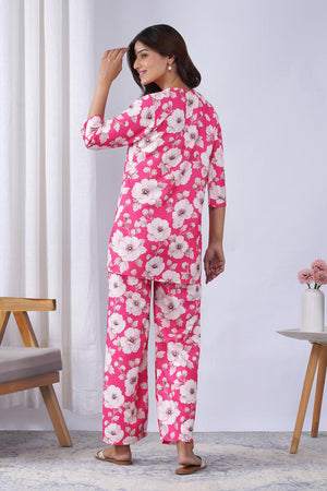 Pink Floral Printed Rayon Co-Ord Set (ACA9078)
