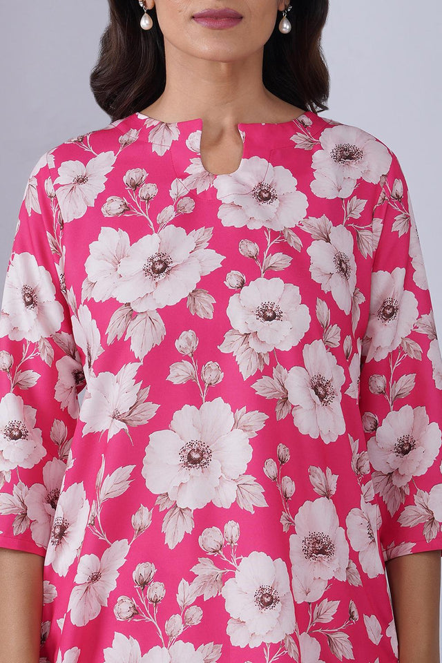 Pink Floral Printed Rayon Co-Ord Set (ACA9078)
