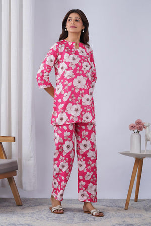 Pink Floral Printed Rayon Co-Ord Set (ACA9078)