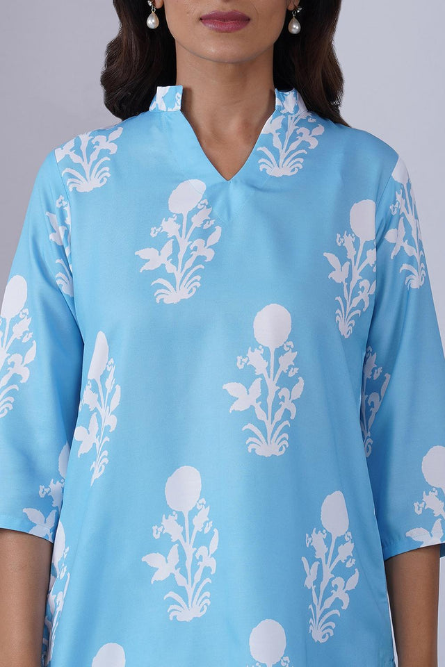 Blue Floral Printed Rayon Co-Ord Set (ACA9079)