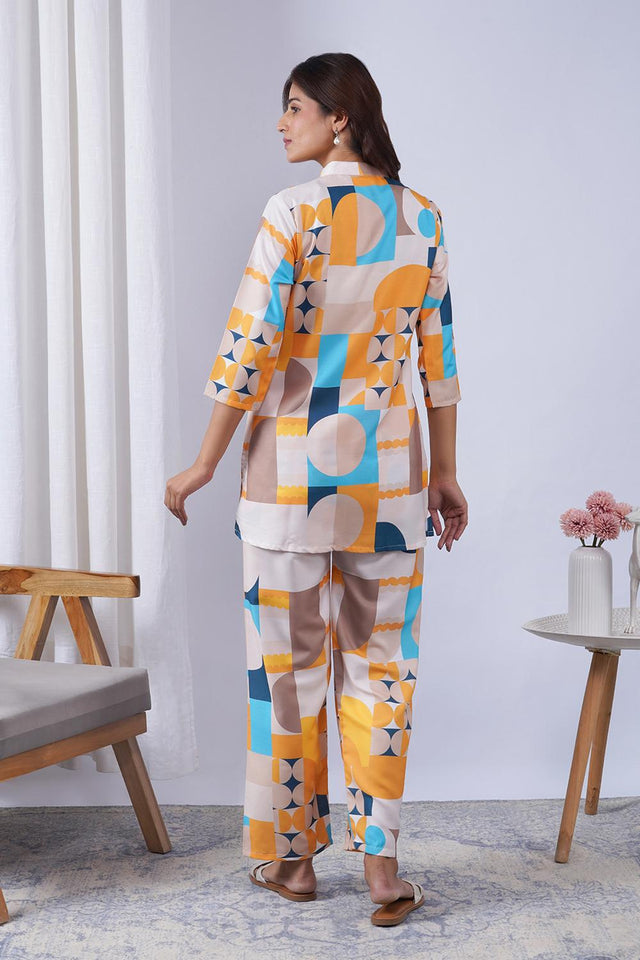 Multi Color Geometric Printed Rayon Co-Ord Set (ACA9080)