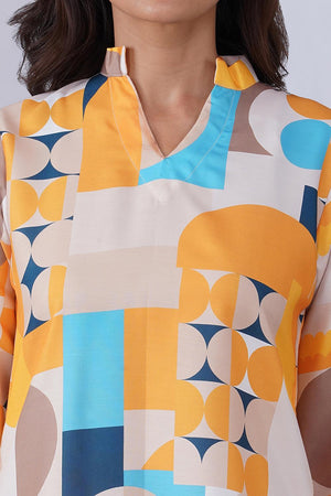 Multi Color Geometric Printed Rayon Co-Ord Set (ACA9080)