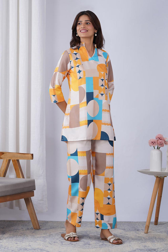 Multi Color Geometric Printed Rayon Co-Ord Set (ACA9080)