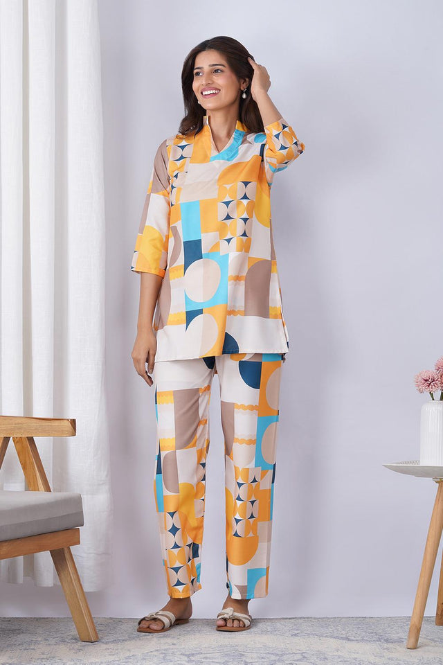 Multi Color Geometric Printed Rayon Co-Ord Set (ACA9080)