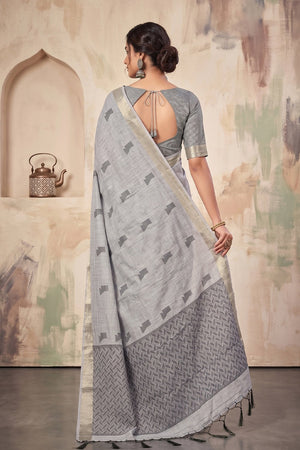 Grey Woven Linen Saree (ACA9081)