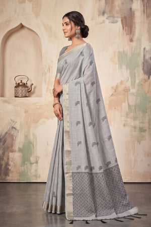 Grey Woven Linen Saree (ACA9081)