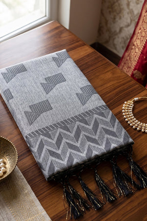 Grey Woven Linen Saree (ACA9081)