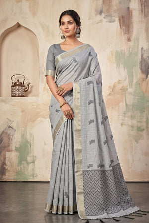 Grey Woven Linen Saree (ACA9081)