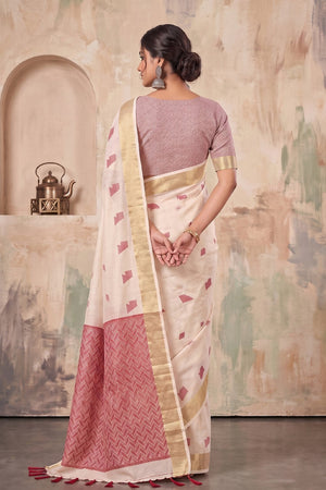 Cream Woven Linen Saree (ACA9082)