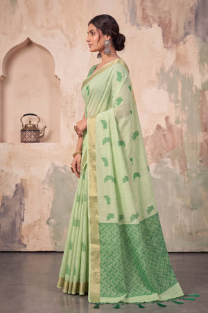Green Woven Linen Saree (ACA9083)