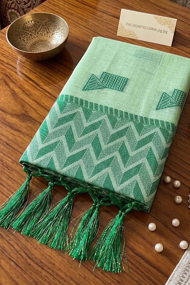 Green Woven Linen Saree (ACA9083)