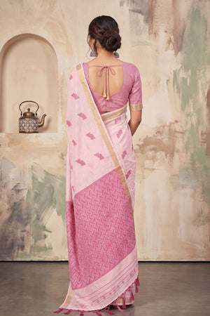 Pink Woven Linen Saree (ACA9084)