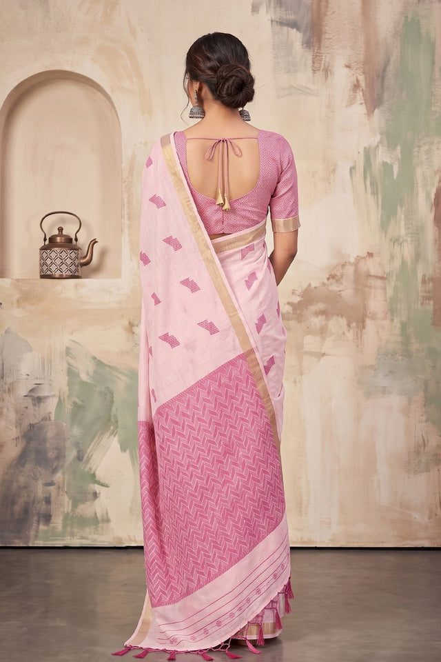 Pink Woven Linen Saree (ACA9084)
