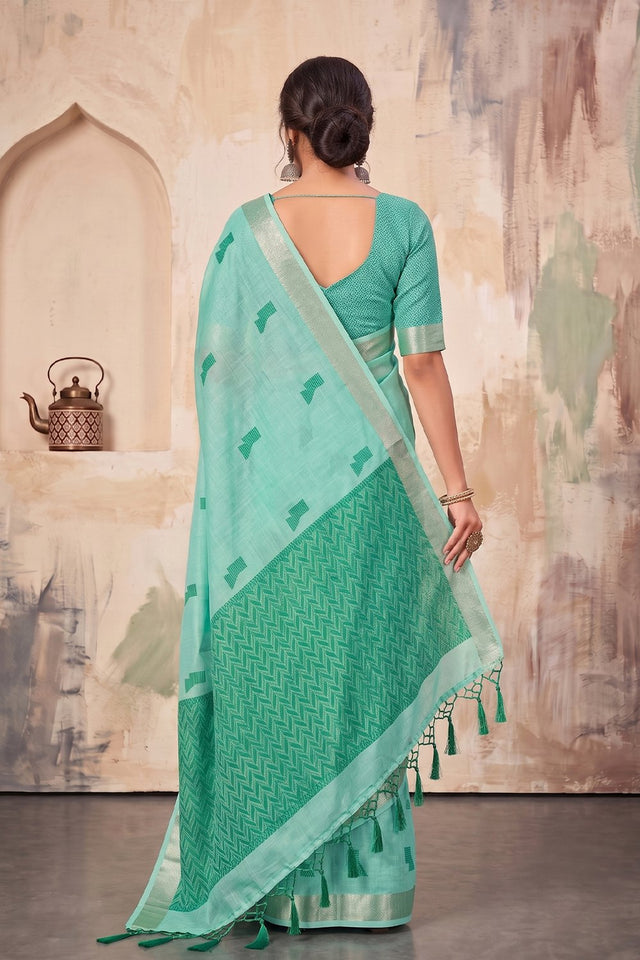 Green Woven Linen Saree (ACA9085)
