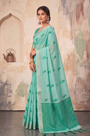 Green Woven Linen Saree (ACA9085)