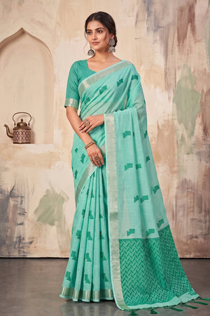 Green Woven Linen Saree (ACA9085)