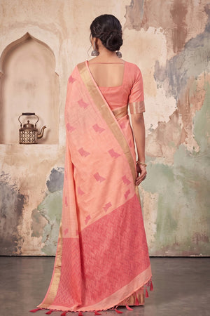 Peach Woven Linen Saree (ACA9086)