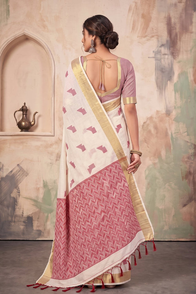 White Woven Linen Saree (ACA9087)
