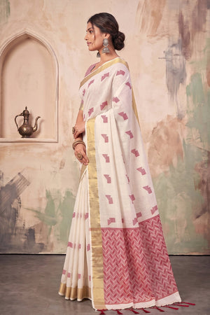 White Woven Linen Saree (ACA9087)
