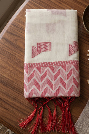 White Woven Linen Saree (ACA9087)