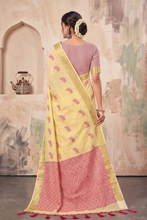 Yellow Woven Linen Saree (ACA9088)