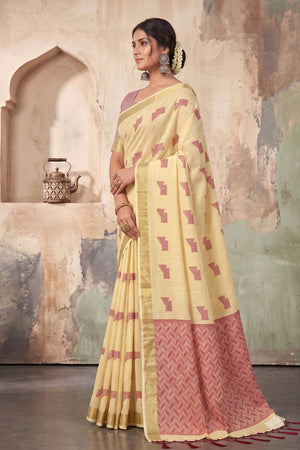Yellow Woven Linen Saree (ACA9088)