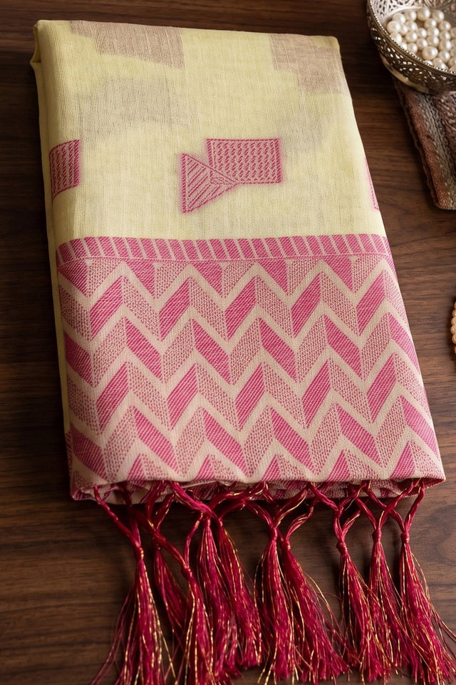 Yellow Woven Linen Saree (ACA9088)