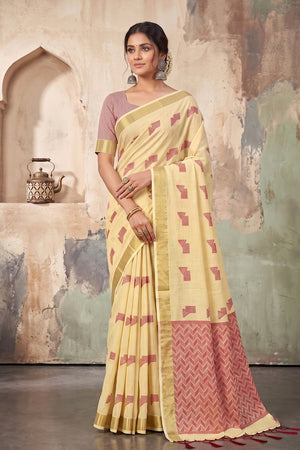 Yellow Woven Linen Saree (ACA9088)