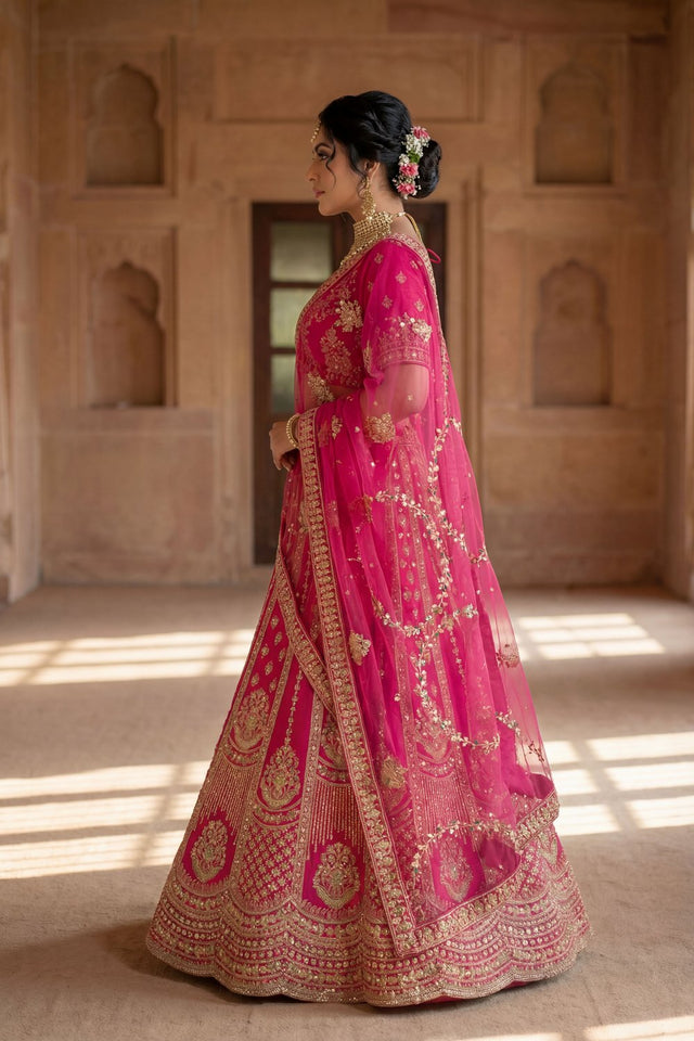 Pink Embroidered Silk Lehenga (ACA9091)