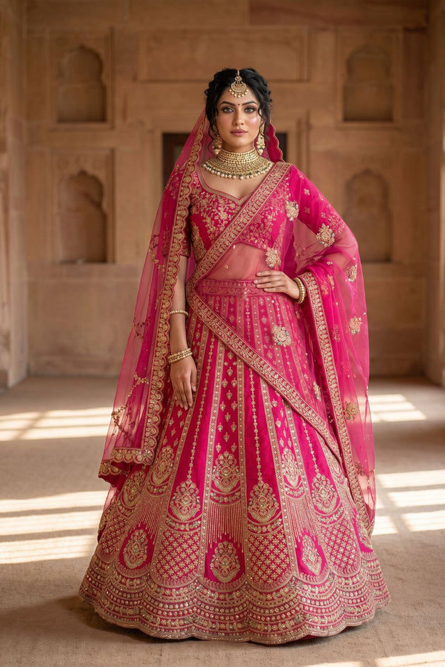 Pink Embroidered Silk Lehenga (ACA9091)