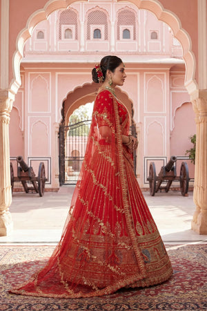 Red Embroidered Silk Lehenga (ACA9092)