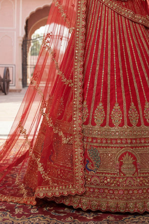 Red Embroidered Silk Lehenga (ACA9092)