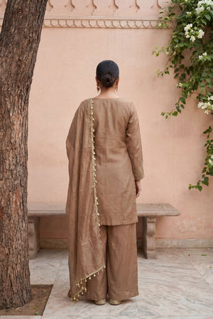 Beige Floral Embroidered Tissue Straight Cut Suit (ACA9094)