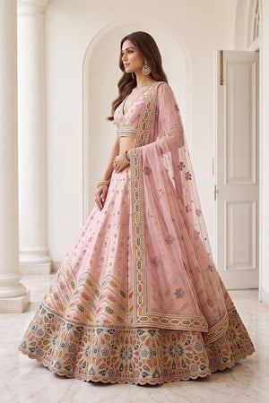 Pink Embroidered Silk Lehenga (ACA9097)