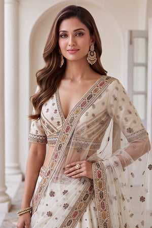 White Embroidered Silk Lehenga (ACA9098)