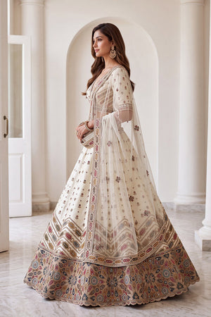 White Embroidered Silk Lehenga (ACA9098)