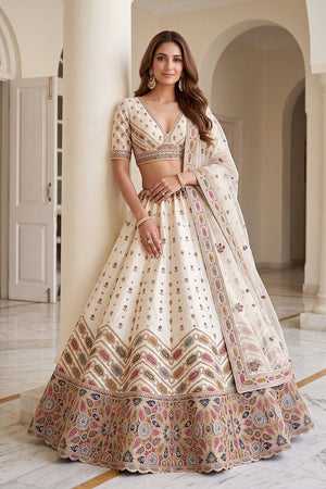 White Embroidered Silk Lehenga (ACA9098)
