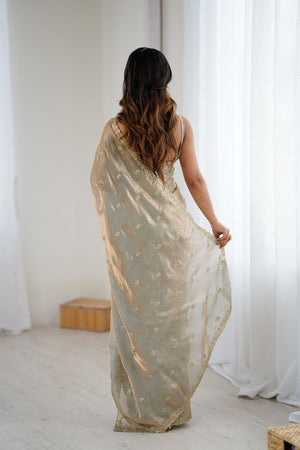 Beige Two Tone with Embroidered Satin Saree (ACA9100)