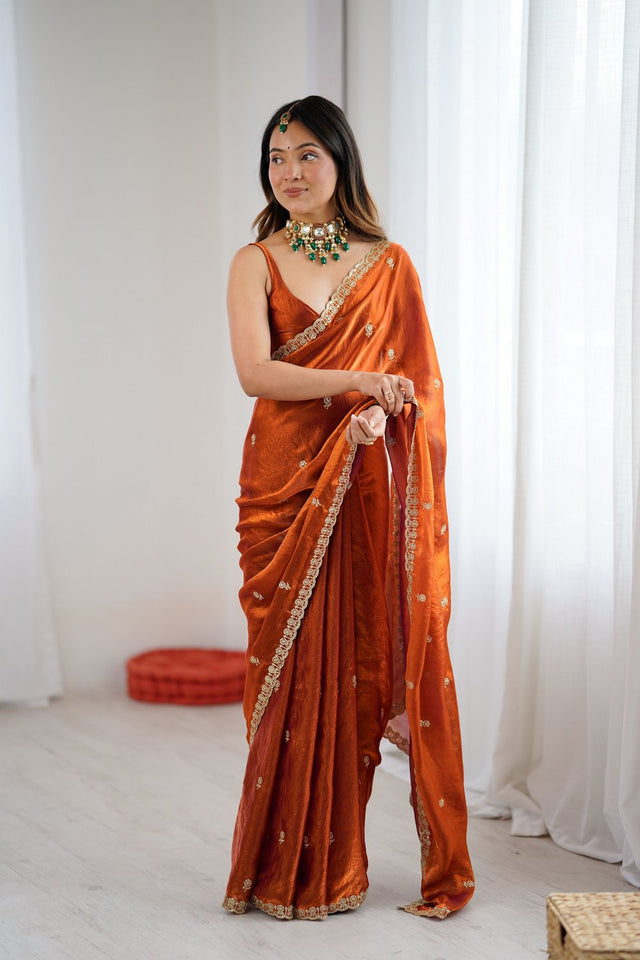 Orange Two Tone with Embroidered Satin Saree (ACA9102)