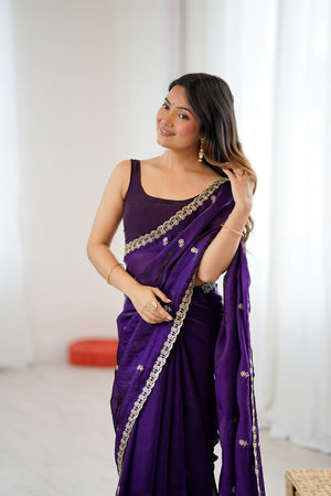 Purple Two Tone with Embroidered Satin Saree (ACA9103)