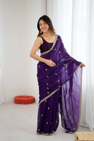 Purple Two Tone with Embroidered Satin Saree (ACA9103)