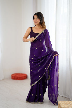 Purple Two Tone with Embroidered Satin Saree (ACA9103)