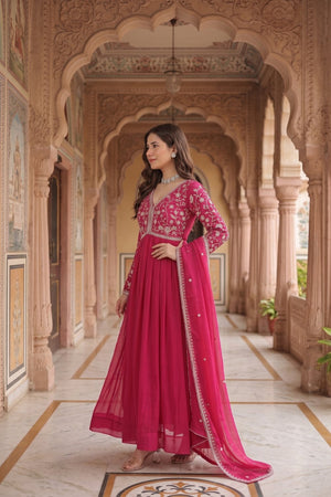 Pink Floral Embroidered Georgette Gown (ACA9106)