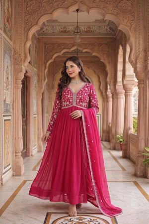 Pink Floral Embroidered Georgette Gown (ACA9106)