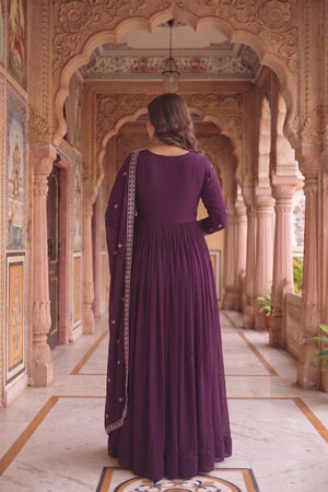 Purple Floral Embroidered Georgette Gown (ACA9109)