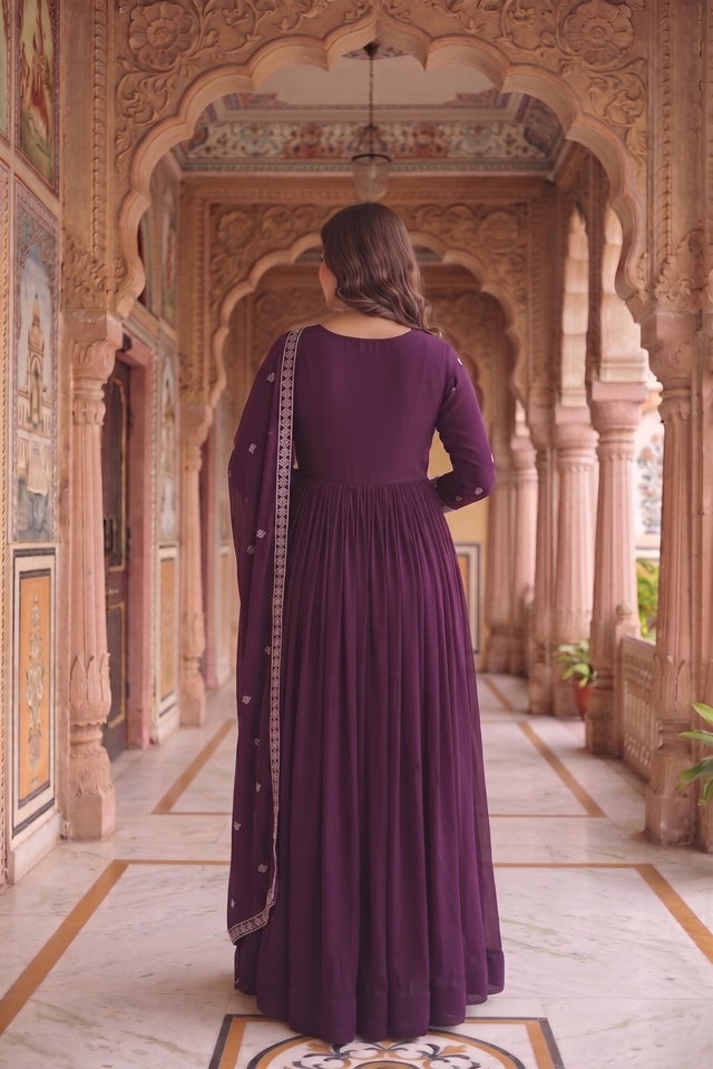 Purple Floral Embroidered Georgette Gown (ACA9109)