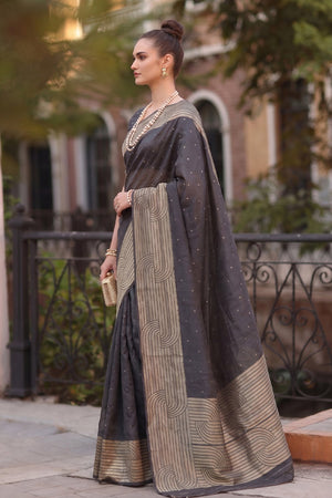 Black Woven Cotton Blend Saree (ACA9111)