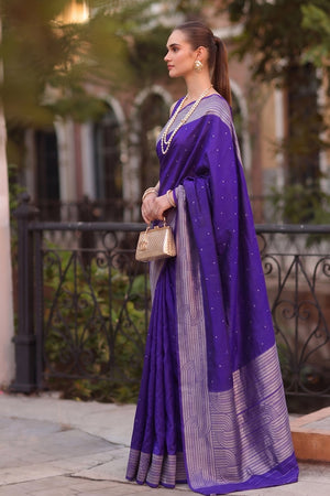 Blue Woven Cotton Blend Saree (ACA9112)
