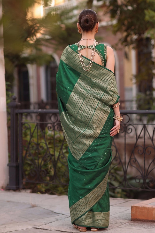 Green Woven Cotton Blend Saree (ACA9113)