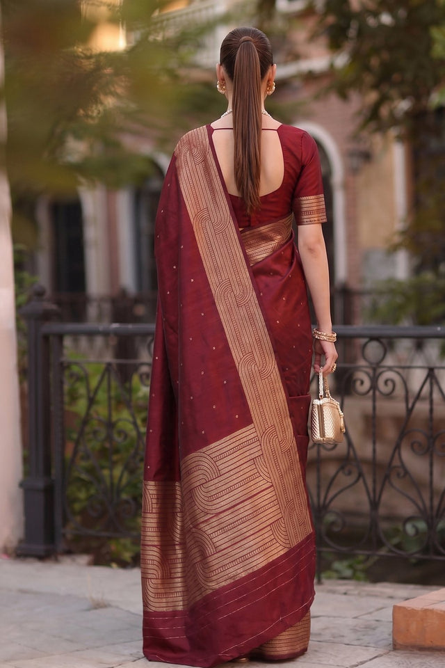 Maroon Woven Cotton Blend Saree (ACA9114)